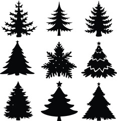 Obraz premium Set Of Christmas Trees Icons Vector Illustration Silhouette Eps File For Design