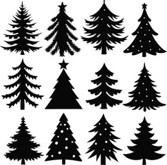 Obraz premium Set Of Christmas Trees Icons Vector Illustration Silhouette Eps File For Design