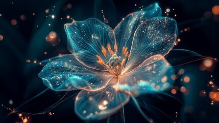 Glowing Fantasy Flower with Neon Lights, Generative AI