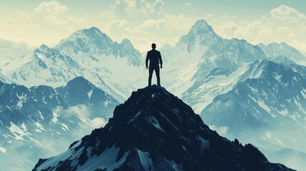 illustration of a business leader on a mountain top, symbolizing leadership and strategy