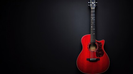 Obraz premium Red Acoustic Guitar Against Black Background