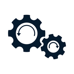 Rotating gears. Work process concept. Vector linear icon isolated on white background.