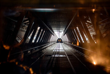 Elevator shaft. Futuristic image concept.