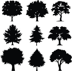 Set Of Christmas Trees Icons Vector Illustration Silhouette Eps File For Design