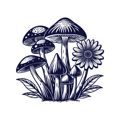  Group of mushrooms and flowers Clipart isolated vector illustration