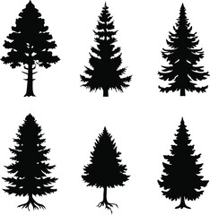 Obraz premium Set Of Christmas Trees Icons Vector Illustration Silhouette Eps File For Design