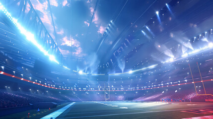 American football stadium illuminated with lights and flashes.