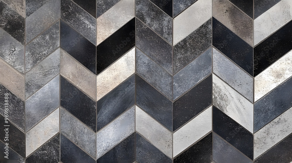 Poster 16. modern chevron tile pattern in contrasting shades of gray for a dynamic visual effect