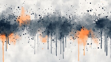 Fototapeta premium Abstract art featuring orange and gray paint splashes on a textured background