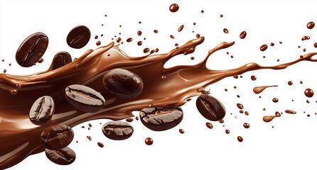 coffee splash with Coffee Bean falling, 3d illustration. black coffee splash