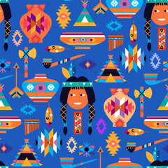 Native American Heritage Month in November  Cute seamless pattern - boho template design