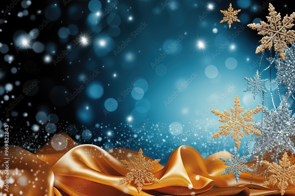 Poster christmas background with snowflakes and bokeh. winter holidays celebration backdrop with snow on bl