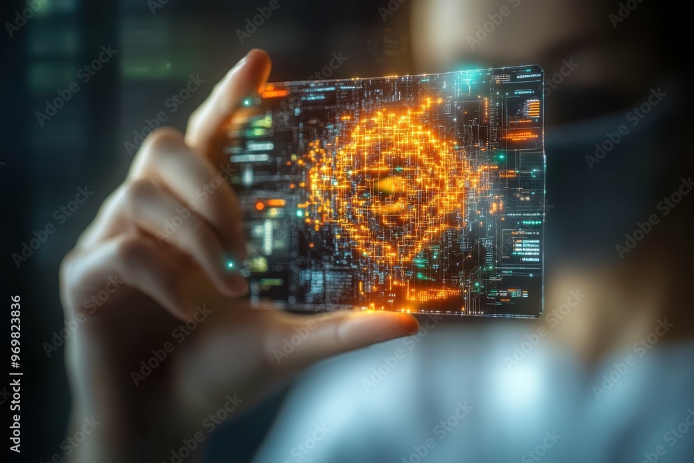 Poster hand holding hologram of a labyrinthine network symbolizing the complexity of online anonymity with 