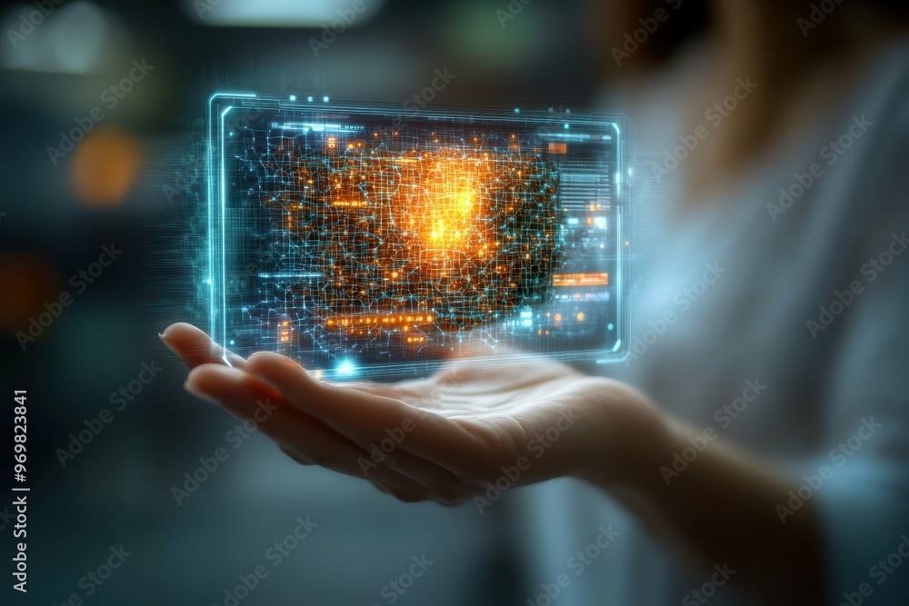 Aufkleber hand holding hologram of a labyrinthine network symbolizing the complexity of online anonymity with 