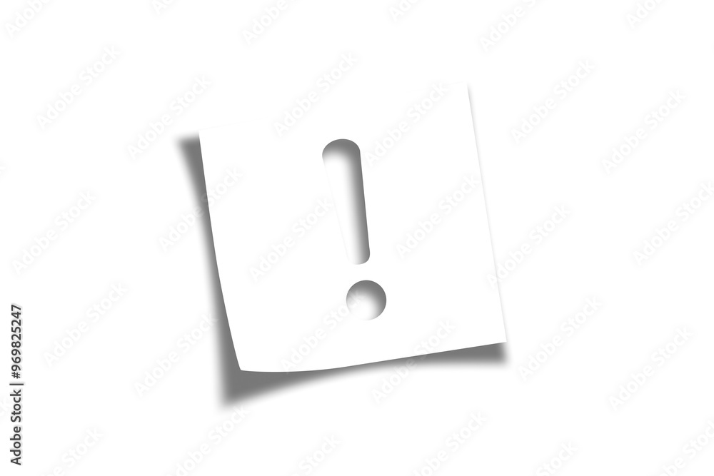 Poster note paper with exclamation mark on transparent background