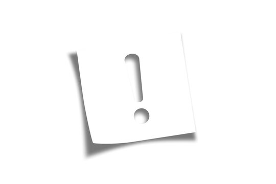 Note paper with exclamation mark on transparent background	