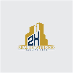 Fototapeta premium Modern ZX Real Estate Logo Design with Building Silhouettes