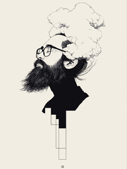 Fototapeta premium Man with Clouds in His Head. Creative Illustration of Imagination and Thought.