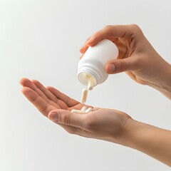 Close-up of Hands Pouring White Pills