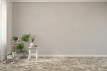 White empty room. Scandinavian interior design. 3D illustration