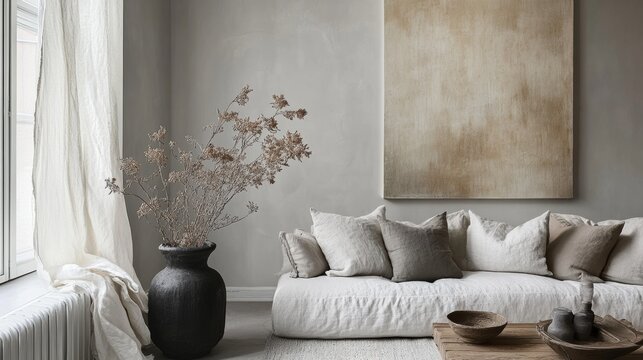 scandinavian decor, neutral palette with hints of soft colors in nordic interior design, blending minimalism and gentle variations for a cohesive aesthetic