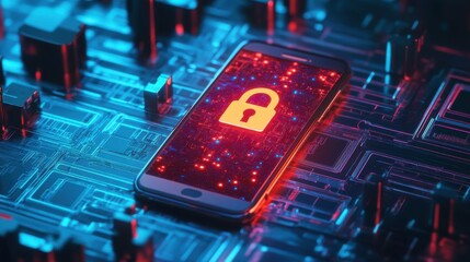 Smartphone or mobile phone security concept with lock