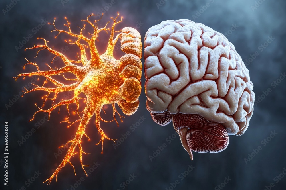 Poster electrocorticography neuroprosthetics optogenetics synapse and occipital lobe glowing brain connecte