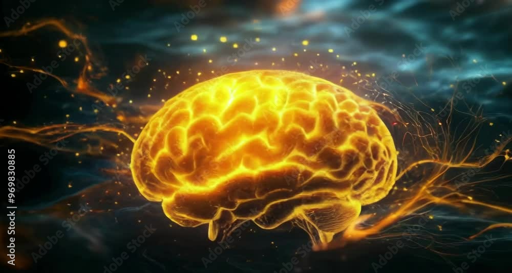 Aufkleber digital brain processing data with scanning software analyzing information abstract backgraund