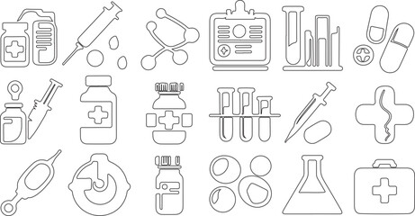 Obraz premium Healthcare Icon Set Vector Illustration for Documents Websites and Mobile Applications.Medicine and health flat icons set. Medical, medicine, health care, doctor, hospital, ambulance icon. Vector