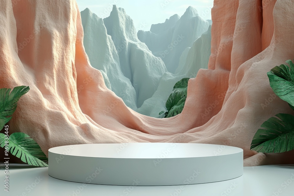 Aufkleber abstract canyon with smooth flowing rock formations in 3d rendered minimalist style with empty circl