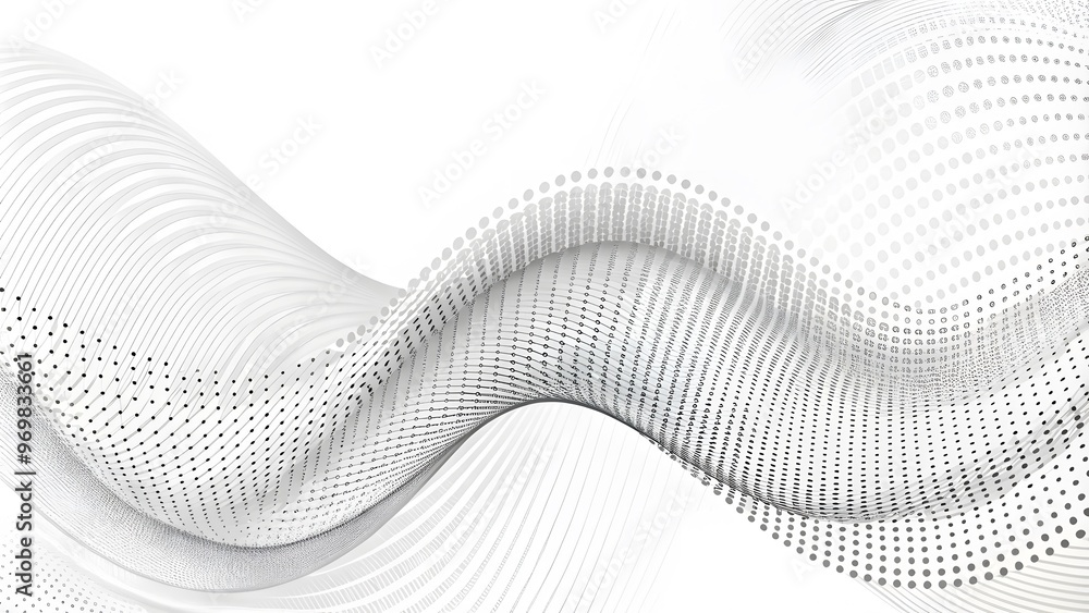 Poster Dynamic wave with connected dots and lines on a white background. Digital wave background, Abstract technology background. Big data visualization. 3D rendering. Abstract technology wave of particles