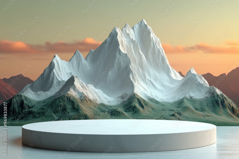 Aufkleber abstract mountain range with sharp peaks and valleys in 3d rendered minimalist style with empty circ