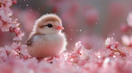  A tiny bird perched atop a flower-filled tree against a watery backdrop