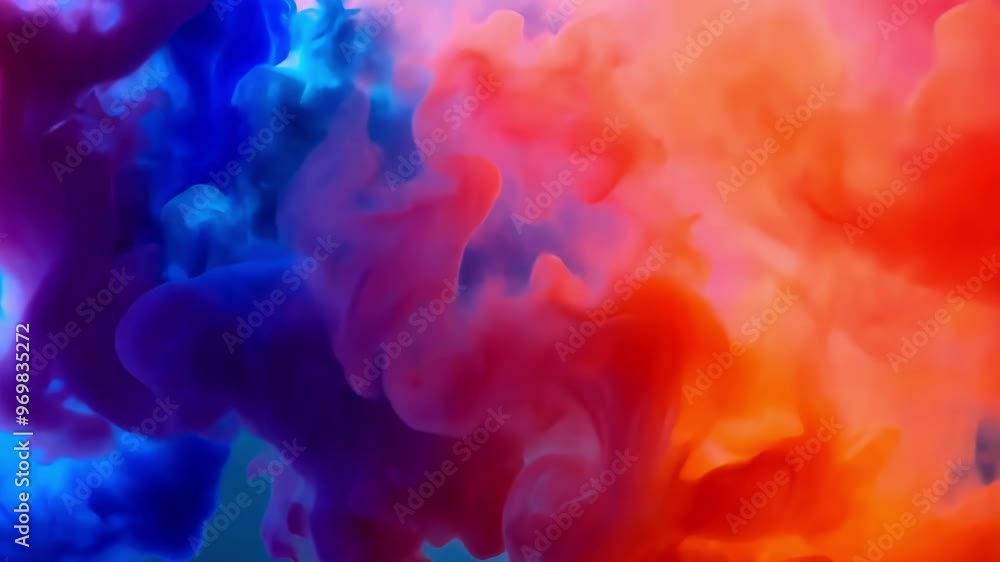 Poster an abstract video frame showcasing vibrant swirling colors of smoke, creating a dynamic and immersiv
