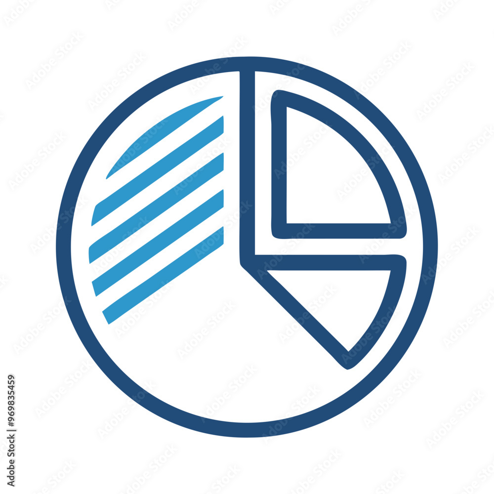 Poster colorful pie chart icon with sections for data visualization and analysis concept
