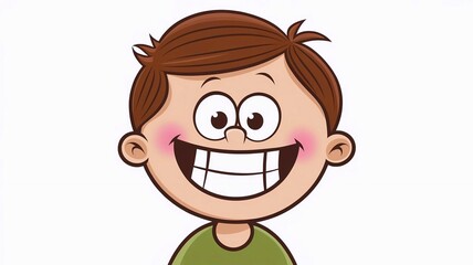 The boy is smiling, in a cartoon style, on a white background, the emotion of joy. Illustration