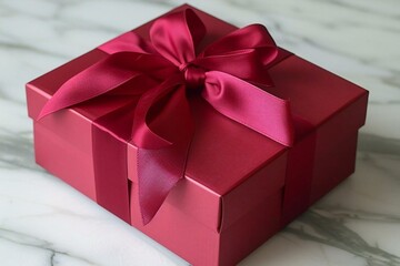 Obraz premium sleek red gift box with a ribbon and bow, perfect for any occasion. Great for Christmas, birthdays, and celebrations. Can be customized, eco-friendly, and personalized