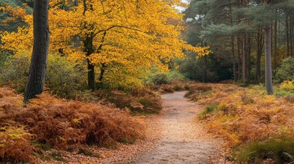 Obraz premium Autumn Pathway in a Golden Forest