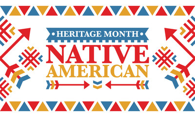 Native American Heritage Month in November. American Indian culture. Celebrate annual in United States. Tradition pattern. Poster, card, banner and background. Vector ornament, illustration