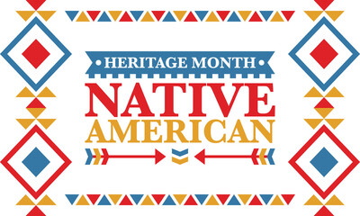 Obraz premium Native American Heritage Month in November. American Indian culture. Celebrate annual in United States. Tradition pattern. Poster, card, banner and background. Vector ornament, illustration
