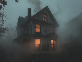 A Mysterious House Glowing in Fog