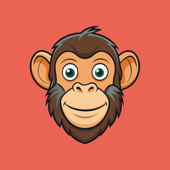 Chimpanzee  face Vector Cartoon Illustration. Animal Design Isolated