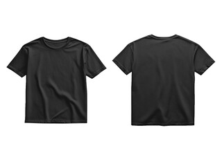 Naklejka premium Blank black t shirts mock up template, front and back view two t shirts, isolated on white background. 