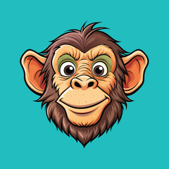 Chimpanzee  face Vector Cartoon Illustration. Animal Design Isolated