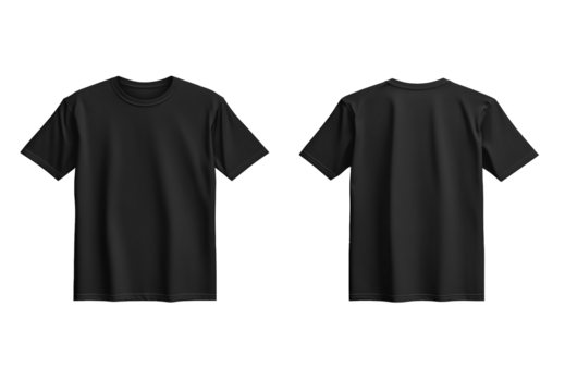 Blank black t shirts mock up template, front and back view two t shirts, isolated on white background.
