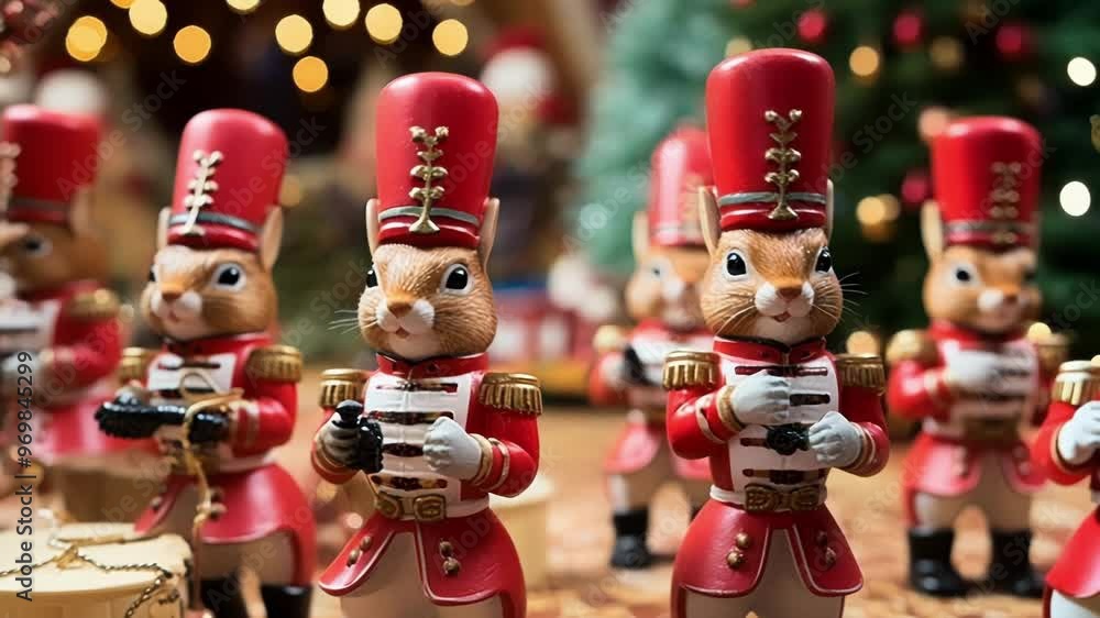 Poster charming group of squirrel nutcrackers elegantly displayed in front of a softly blurred christmas sc