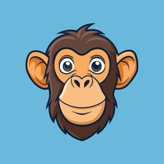 Chimpanzee  face Vector Cartoon Illustration. Animal Design Isolated