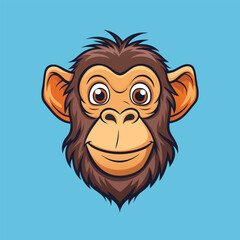 Chimpanzee  face Vector Cartoon Illustration. Animal Design Isolated