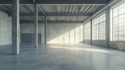 A large, empty room with a lot of windows