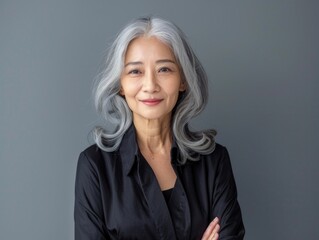 Fototapeta premium Woman with Silver Hair and Serious Expression
